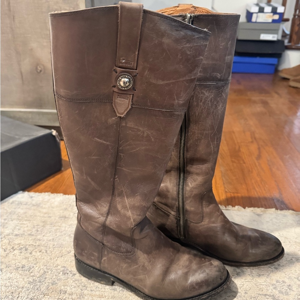 Frye Jayden Leather Riding Boots in Smoke Size 8.5
